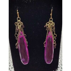 Pink & Gold Teardrop Dangle Earrings